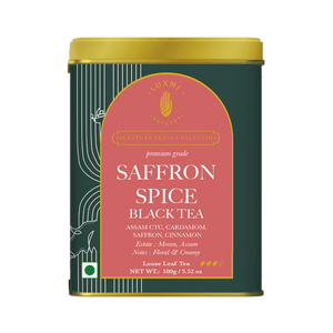 Saffron Spice Chai | 100 gm | Luxmi Signature Tea | Assam CTC, Cardamom, Saffron, Cinnamon PACK OF 1 - Luxmi Estates USA