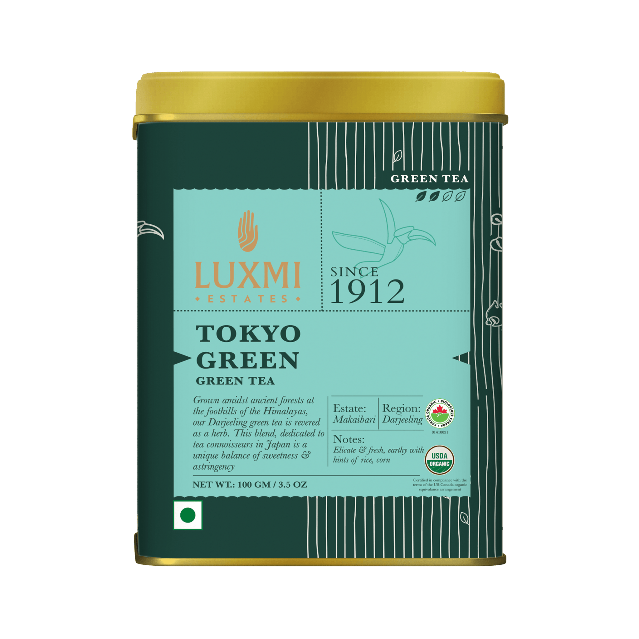 Tokyo Green | 100 gm | Organic Green Tea PACK OF 2 - Luxmi Estates USA