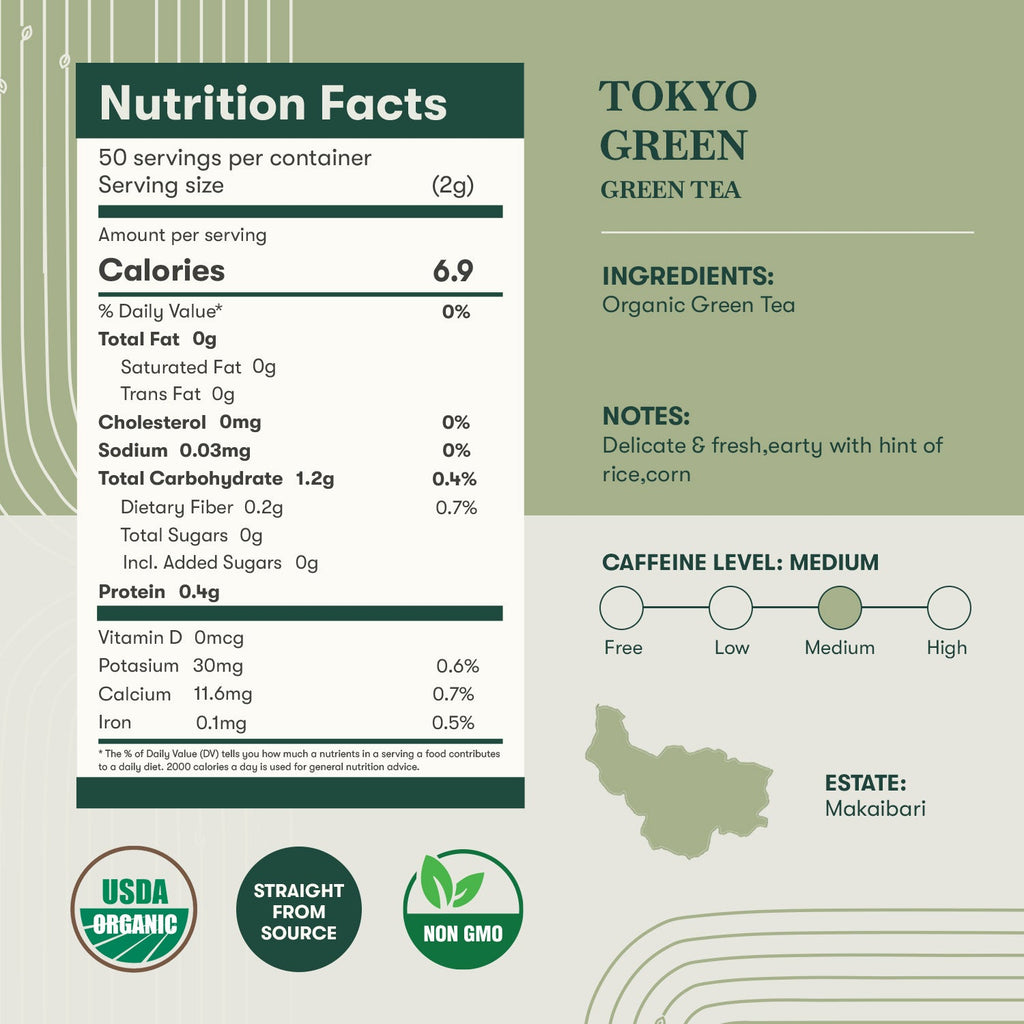 Tokyo Green | 50 Tea Bags | Organic Green Tea - Luxmi Estates USA