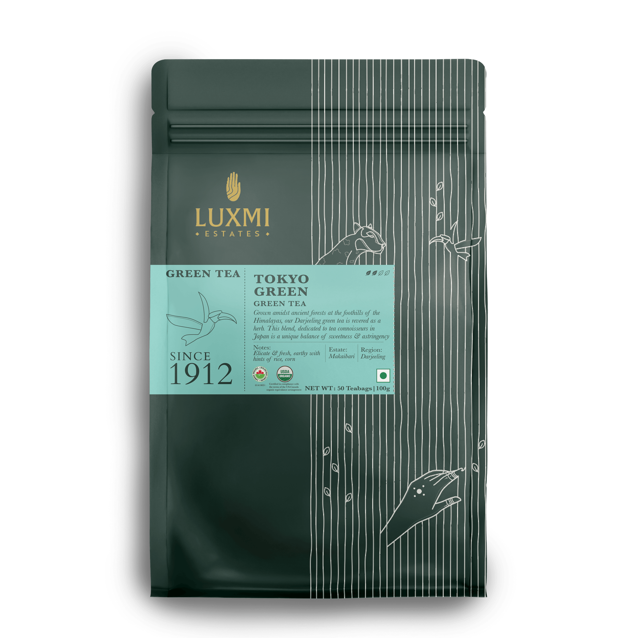 Tokyo Green | 50 Tea Bags | Organic Green Tea - Luxmi Estates