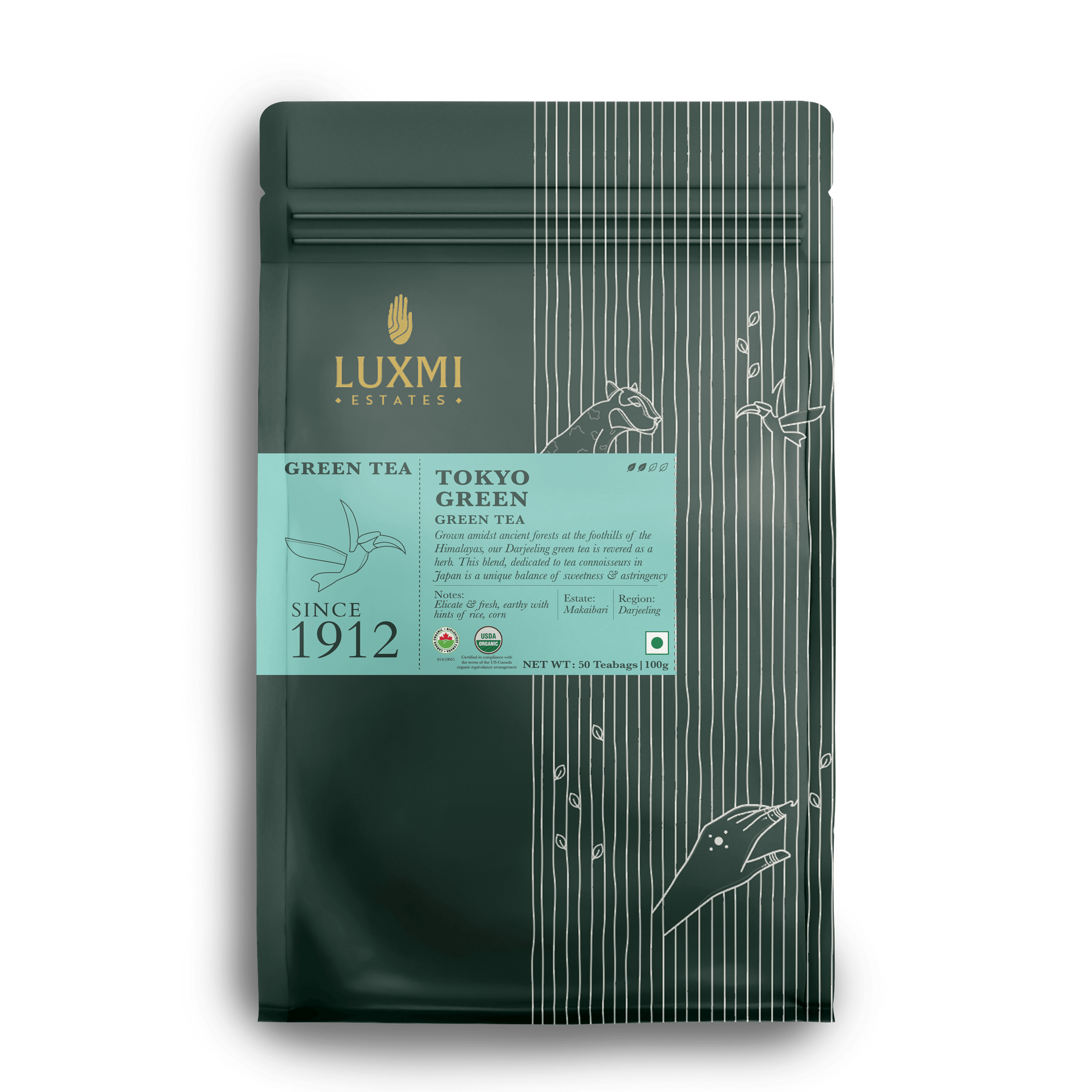Tokyo Green | 50 Tea Bags | Organic Green Tea PACK OF 1 - Luxmi Estates USA