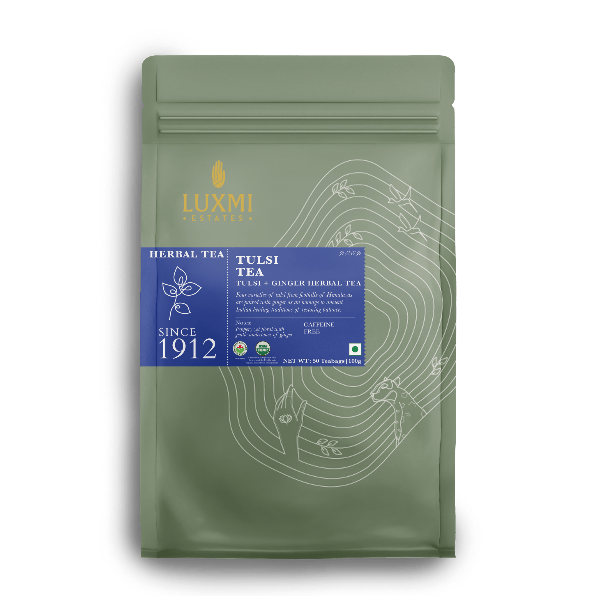 Tulsi Tea | 50 Tea Bags | Herbal Tea PACK OF 1 - Luxmi Estates USA