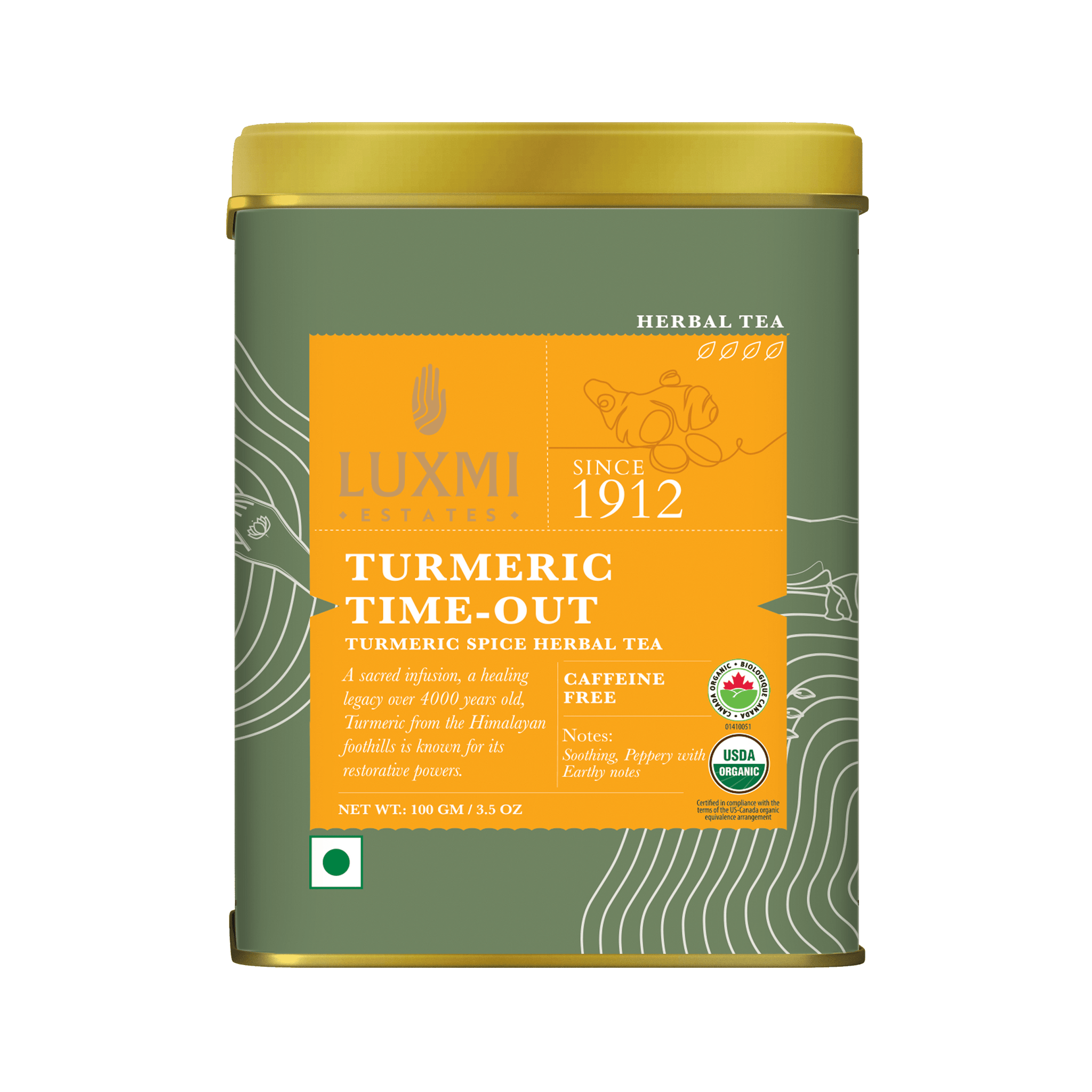 Turmeric Time - Out | 100gm | Organic Herbal Tea - Luxmi Estates