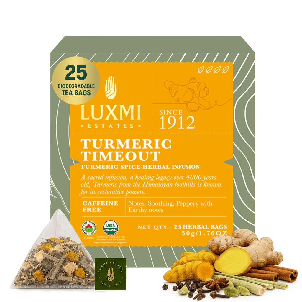 Turmeric Time-Out | 25 Tea Bags | Organic Herbal Tea - Luxmi Estates USA