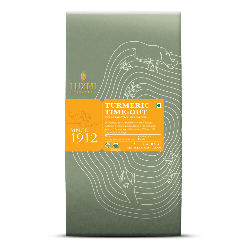 Turmeric Time - Out | 25 Tea Bags | Organic Herbal Tea - Luxmi Estates