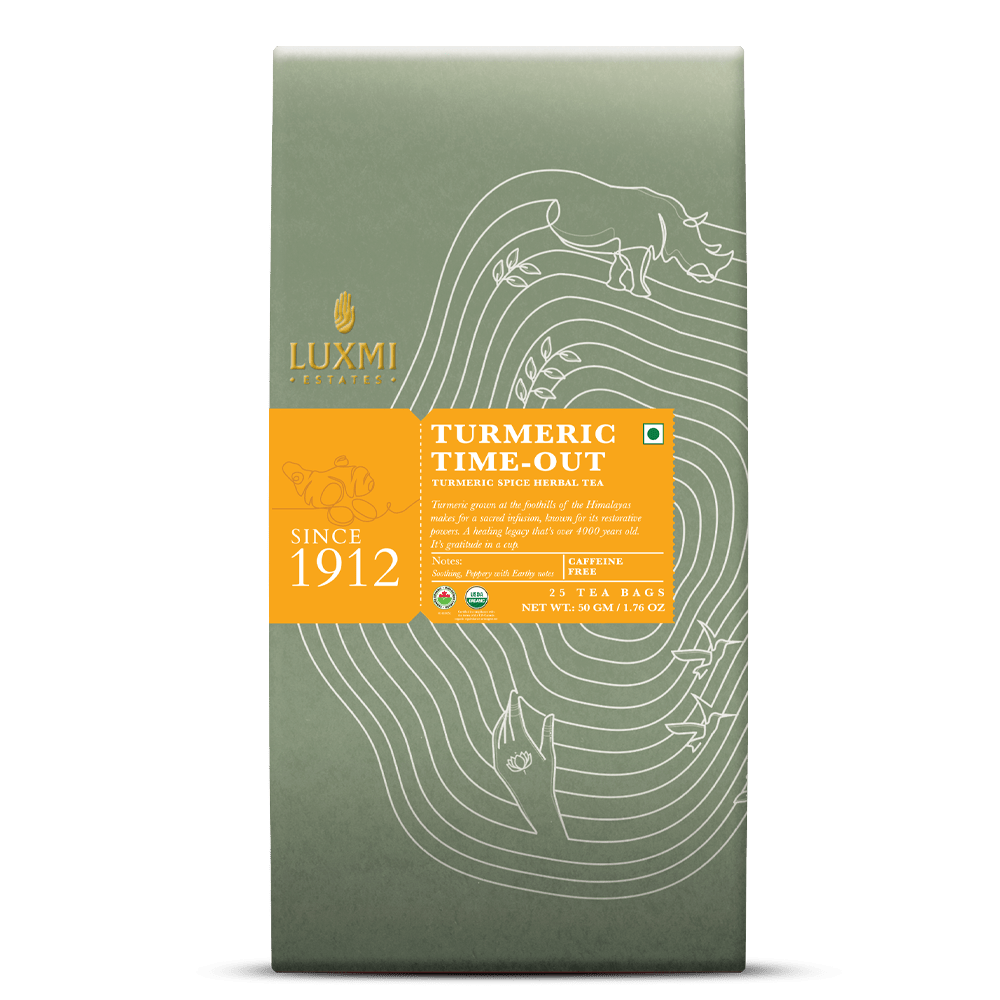 Turmeric Time - Out | 25 Tea Bags | Organic Herbal Tea PACK OF 2 - Luxmi Estates USA