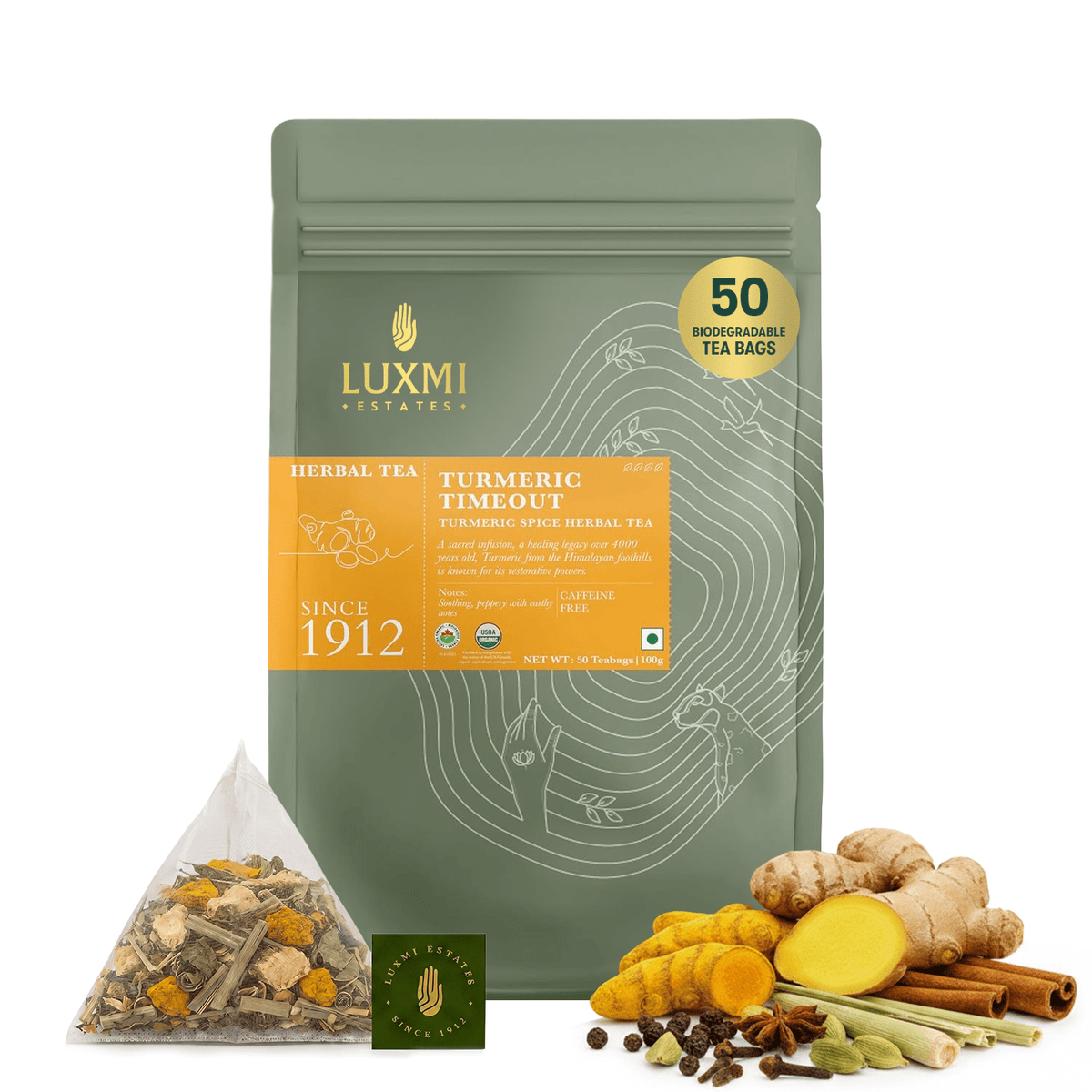 Turmeric Time-Out | Organic Herbal Tea - Luxmi Estates USA