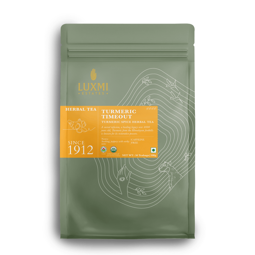 Turmeric Timeout | 50 Tea Bags | Organic Herbal Tea | Turmeric Tea PACK OF 3 - Luxmi Estates USA