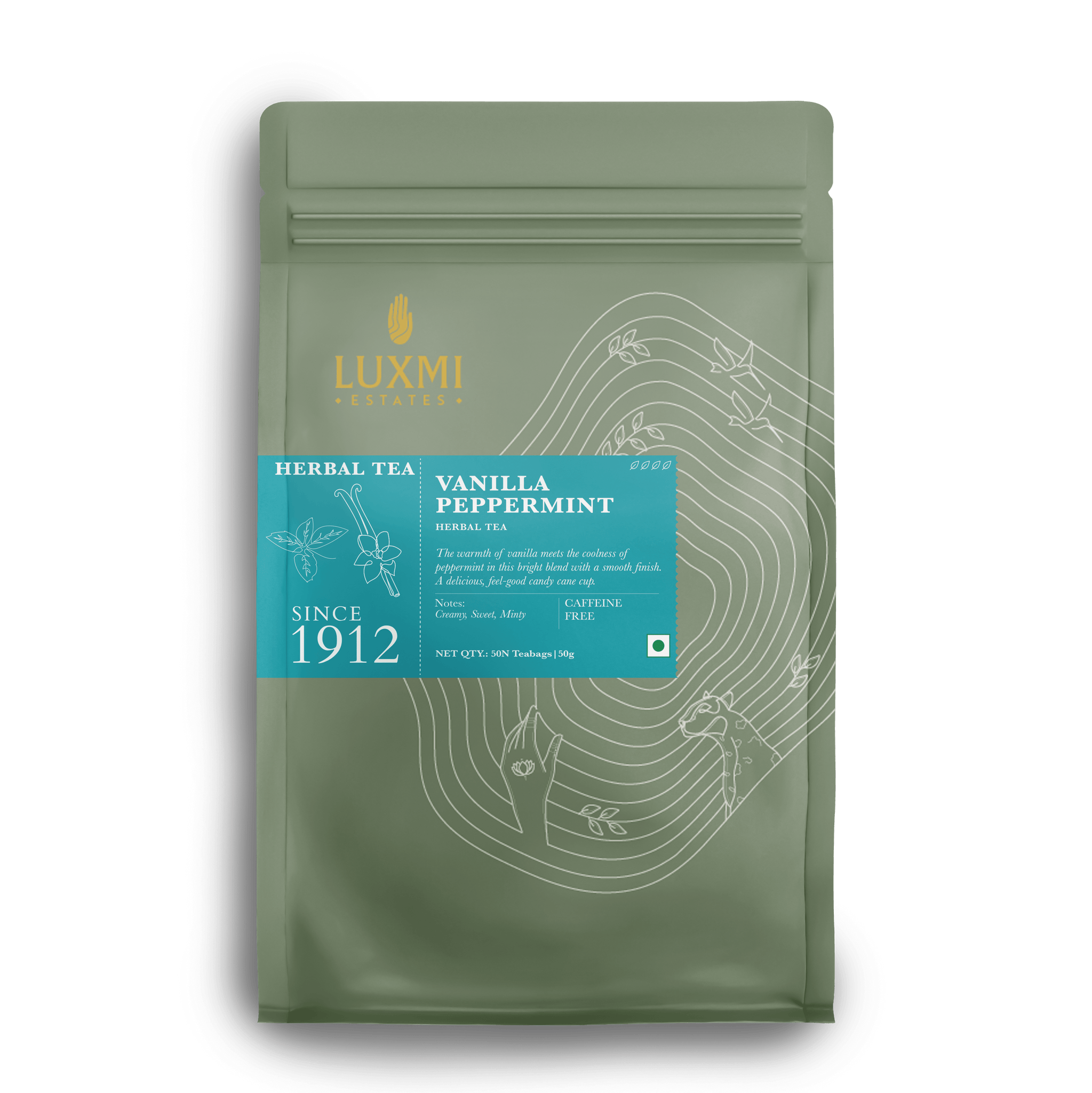 Vanilla Peppermint | 50 Tea Bags | Herbal Tea PACK OF 2 - Luxmi Estates USA