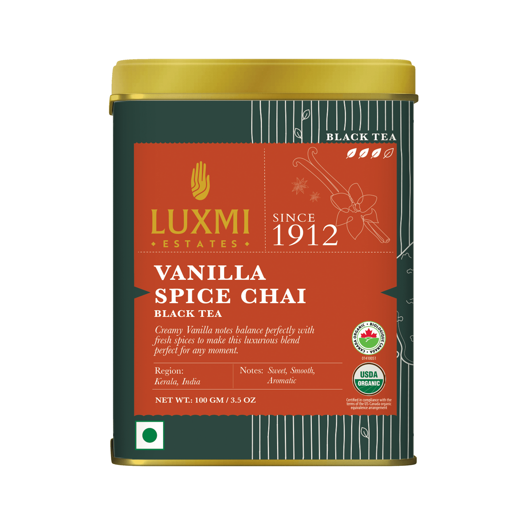 Vanilla Spice Chai | 100gm | Organic Black Tea - Luxmi Estates