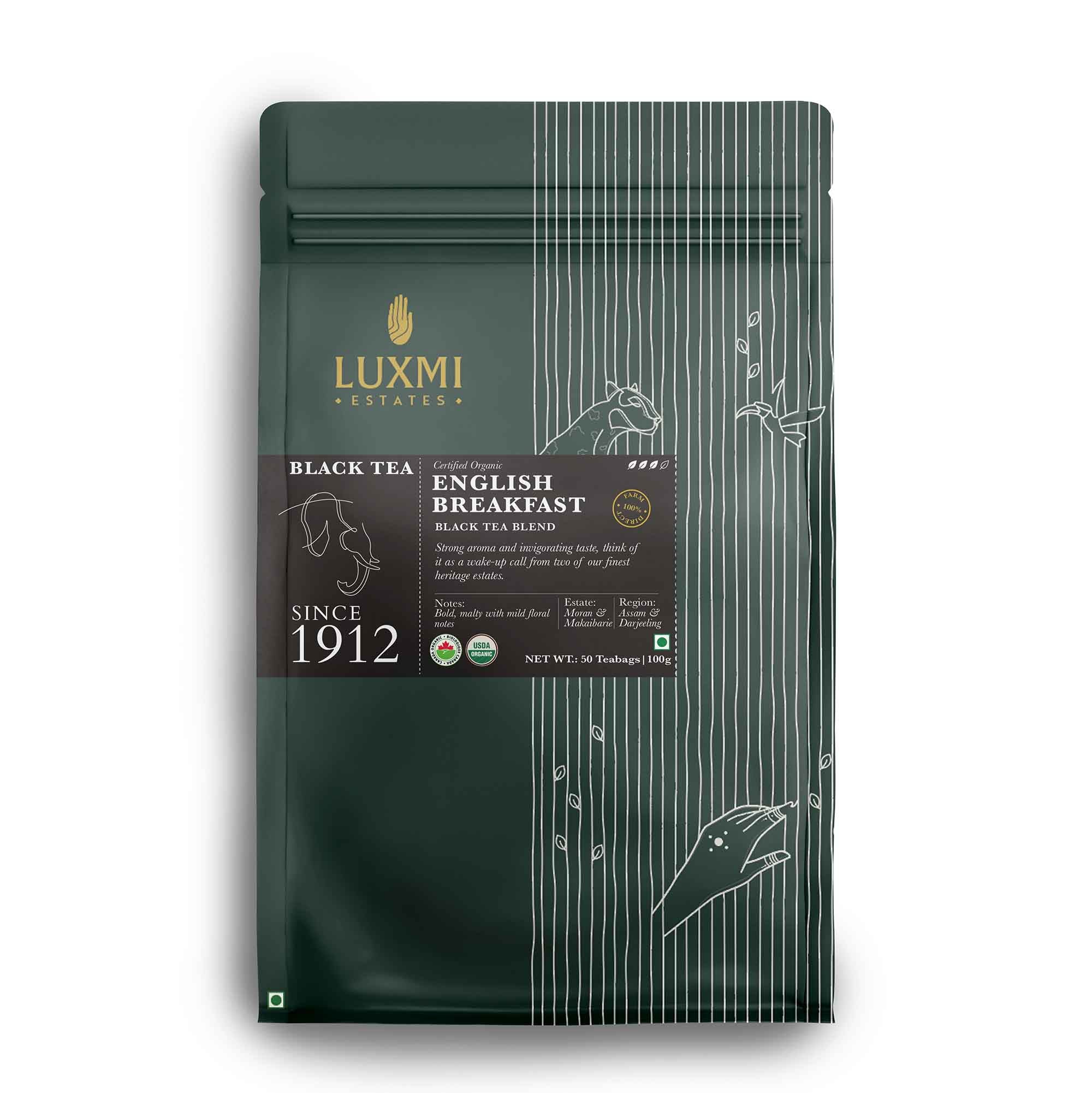 English Breakfast | 50 Tea Bags | Organic Black Tea - Luxmi Estates
