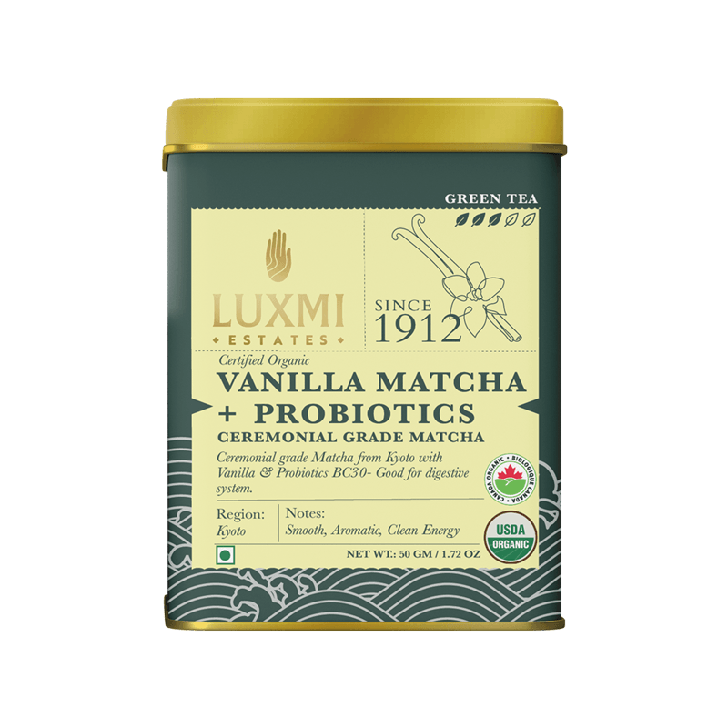 Matcha Vanilla with Probiotics | 50gm | Organic Green Tea - Luxmi Estates